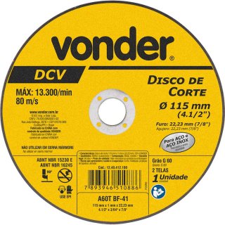Disco de corte 115 mm x 1 mm x 22,23 mm, DCV, VONDER