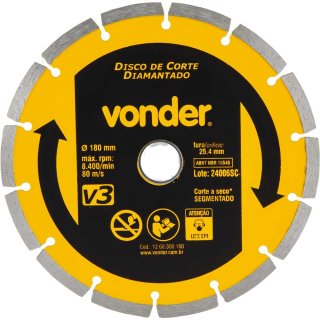 Disco de corte diamantado, 180 mm x 25,4 mm, segmentado, V3, VONDER