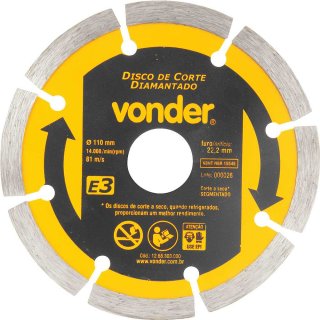 Disco de corte diamantado, 110 mm x 22,2 mm, segmentado, E3, VONDER