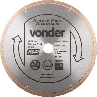 Disco de corte diamantado, 250 mm x 25,4 mm, cont�nuo, para porcelanato, XLD VONDER