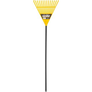 Vassoura pl�stica para grama, 14 dentes, amarela, com cabo, VONDER