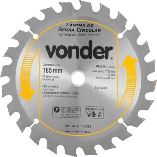 L�mina de serra circular com dentes de metal duro/v�dea, 185 mm x 20 mm, 24 dentes, VONDER