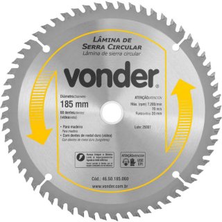 L�mina de serra circular com dentes de metal duro/v�dea, 185 mm x 20 mm, 60 dentes, VONDER