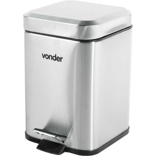 Lixeira retangular, 3 litros, inox, cinza, VONDER