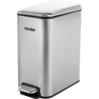 Lixeira retangular, 5 litros, inox, cinza, VONDER