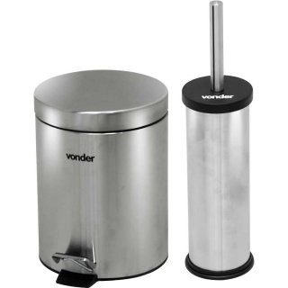 Lixeira redonda, 5 litros, inox, cinza, com escova sanit�ria, VONDER