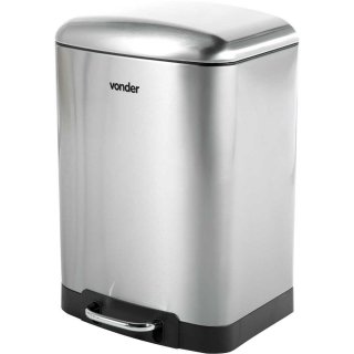 Lixeira retangular, 12 litros, inox, cinza, VONDER
