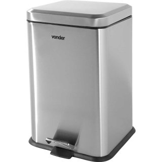 Lixeira retangular, 20 litros, inox, cinza, VONDER
