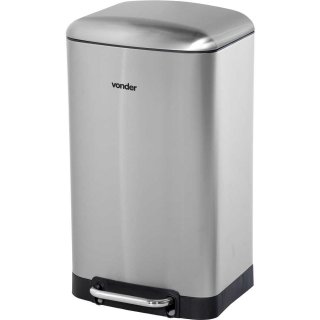 Lixeira retangular, 30 litros, inox, cinza, VONDER