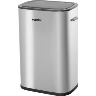 Lixeira retangular com sensor de abertura, 55 litros, inox, VONDER