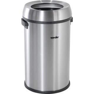 Lixeira redonda, sem tampa, 65 litros, inox, cinza, VONDER