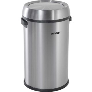 Lixeira redonda, tampa basculante, 65 litros, inox, cinza, VONDER