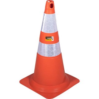 Cone de sinaliza��o com 75 cm flex�vel, branco e laranja, em PVC, VONDER